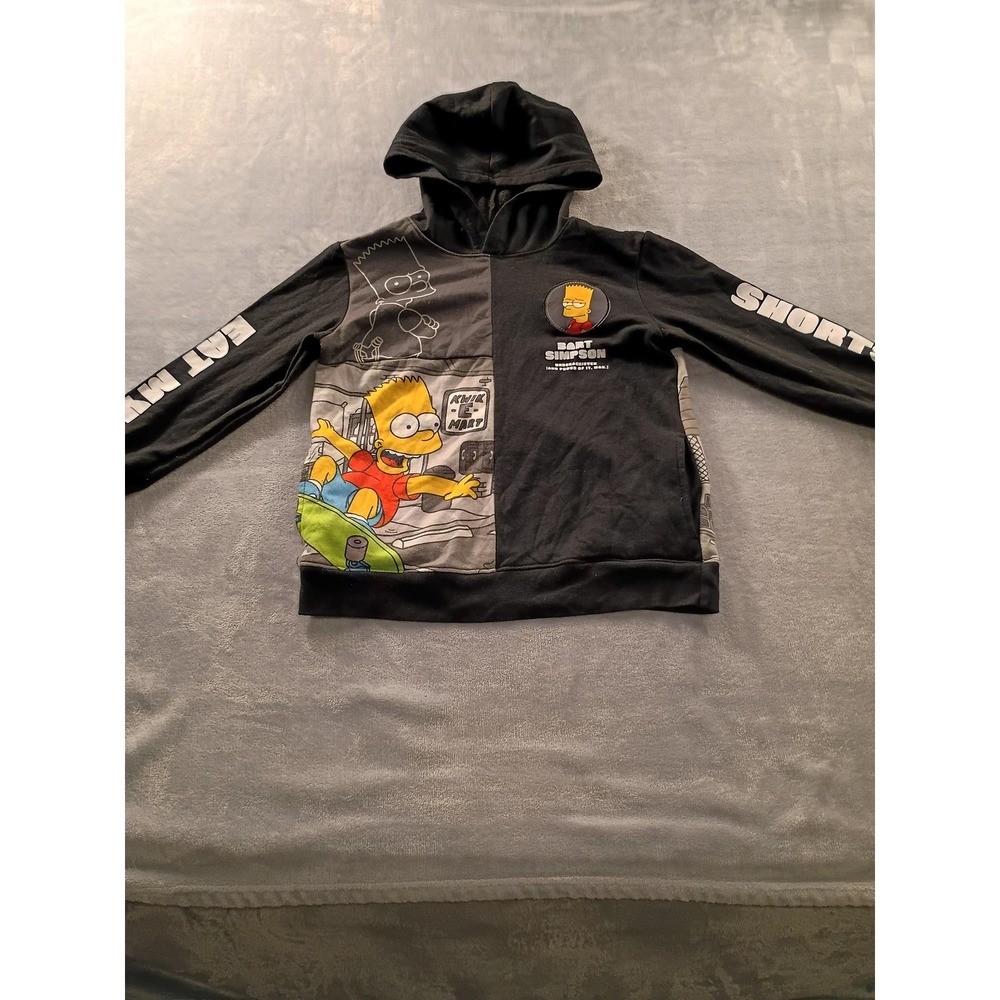 The Simpsons‎ Hoodie Boys 14-16 Black Bart Simpson Graphic Fleece Pullover Top